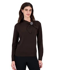 Kasper Petite Long-Sleeve Mock-Neck Tie Sweater