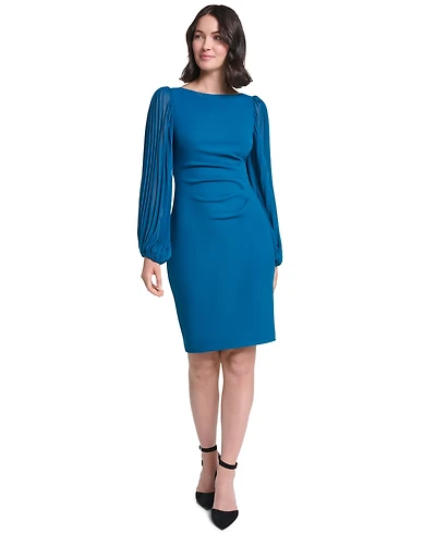 Jessica Howard Women's Pleated Sleeve Sheath Boat Neck Dress