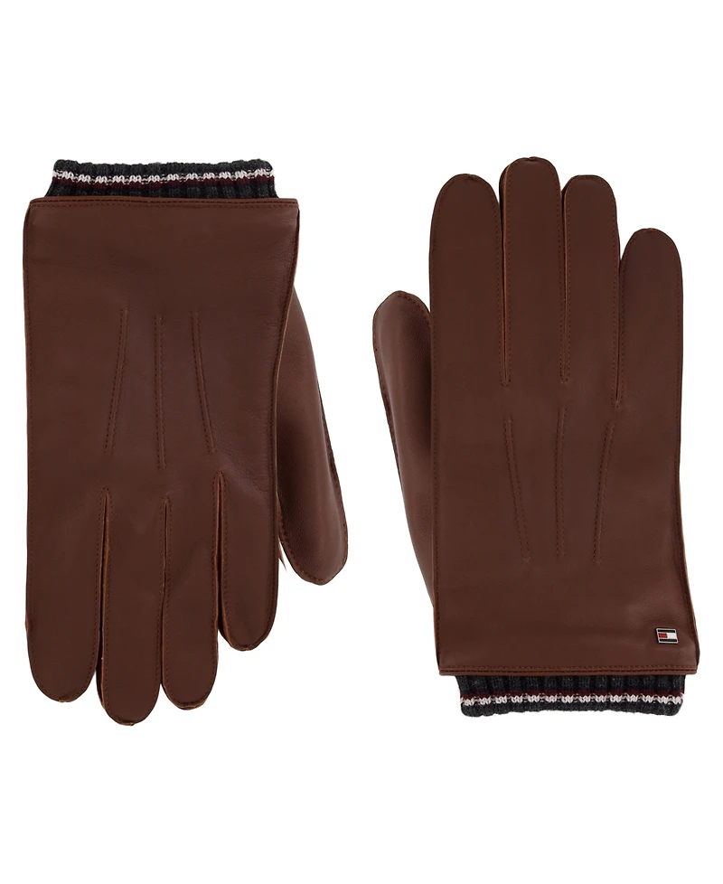 Tommy Hilfiger Men's Global Stripe Touchscreen Leather Gloves