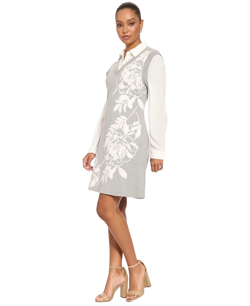 London Times Women's Collared Long-Sleeve Dress