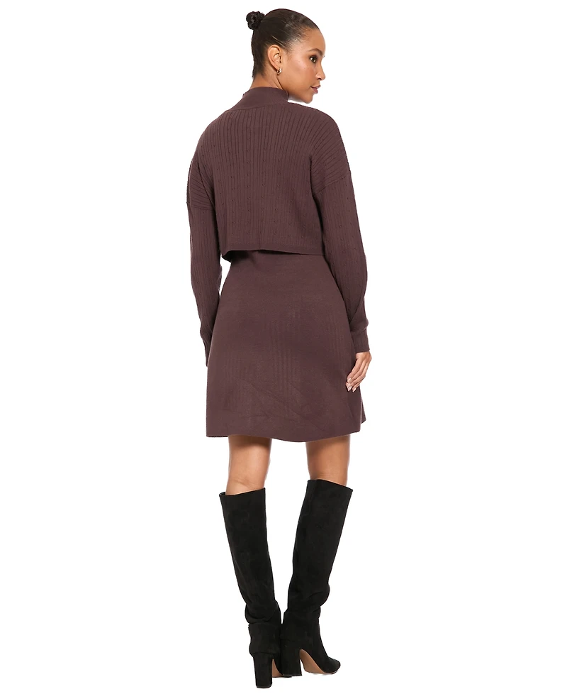 London Times Women's Mock Neck Long-Sleeve Two-Piece Sweater Dress