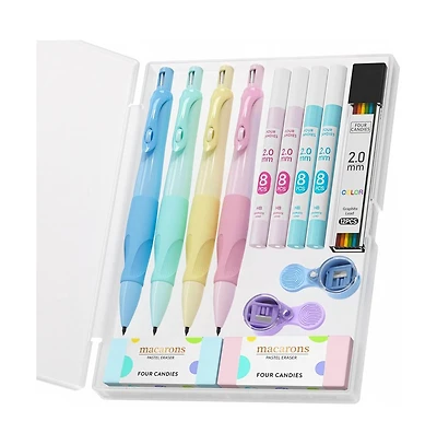 Four Candies 2.0mm Handwriting Pencils for Kids, 4Pieces Cute Mechanical with 44 Lead Refills and Sharpener Eraser