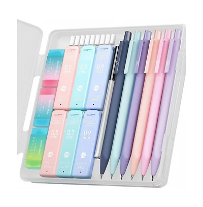 Four Candies Cute Mechanical Pencil Set 6Pieces, 0.5/0.7/0.9mm with 360 Leads and Erasers, Aesthetic School Supplies