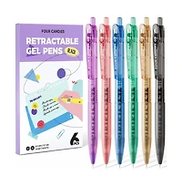 Four Candies 6Pack 0.5mm Retractable Gel Pens, Quick Dry, Comfort Grip