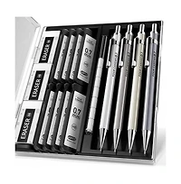 Four Candies 4Pieces Metal Mechanical Pencil Set 0.7mm, 480 Leads 12 Erasers with Case for School Art Drawing