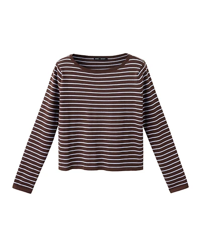 Mango Women's Striped Long-Sleeve Crewneck Cotton-Blend Sweater