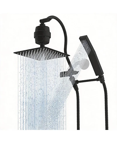 Cyqbd 10'' Filtered Rainfall Shower Head Handheld Wand Extension Arm Hose Kit with Filter