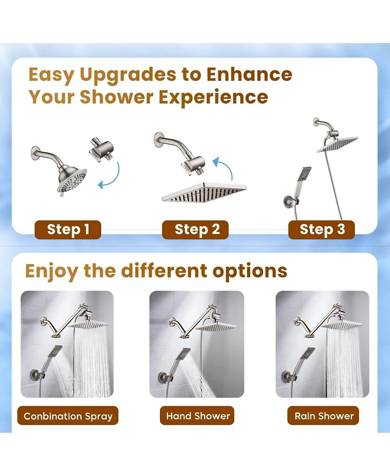 Cyqbd 8"Rain Shower Head With Handheld Spray Dual Square Set