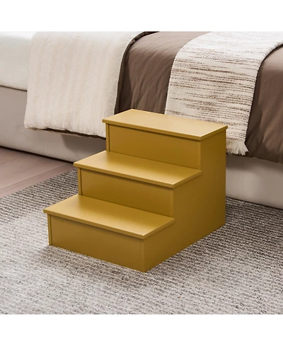Kings Brand Furniture 3-Step Wooden Bedside Stairs with Storage, Pet and Toddler Safety Steps for High Beds, Compact Step Ladder Adults Kids