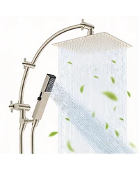 Cyqbd 12'' Metal Rainfall Shower Head Handheld Wand Extension Arm Hose Kit
