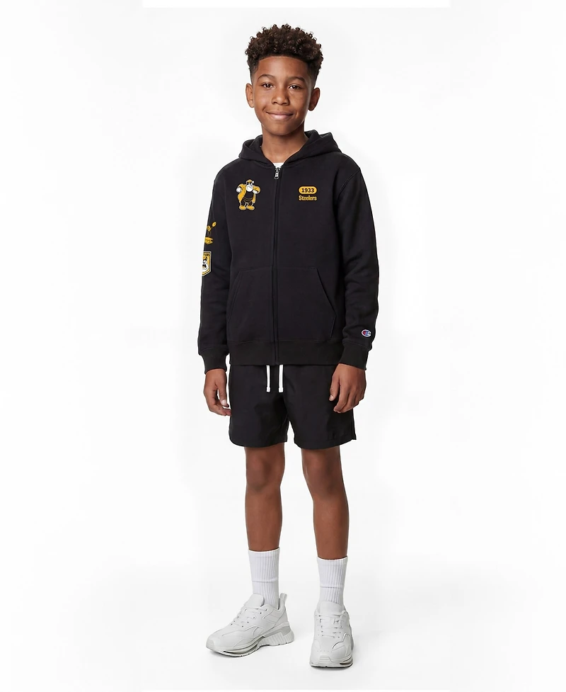 Champion Big Boys and Girls Black Pittsburgh Steelers Disney X Full-Zip Hoodie
