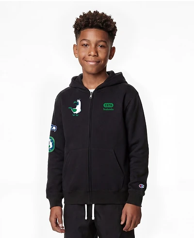 Champion Big Boys and Girls Black Seattle Seahawks Disney X Full-Zip Hoodie