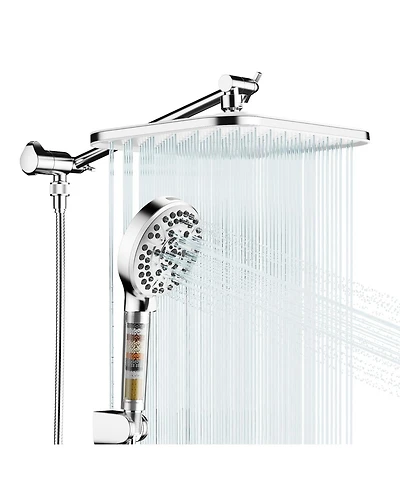 Cyqbd Handheld Rain Dual Showerhead Filtered Power Wash Spray Diverter Set