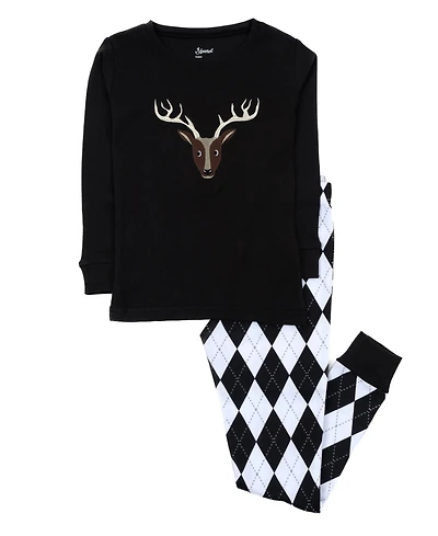 Leveret Boys' and Girls' Argyle Long-Sleeve Cotton Crewneck Top Pajama Pants, 2-Piece Set