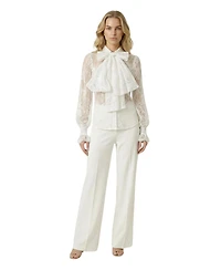 Modenaire Women's Sheer Floral-Print Long-Sleeve Lace Blouse