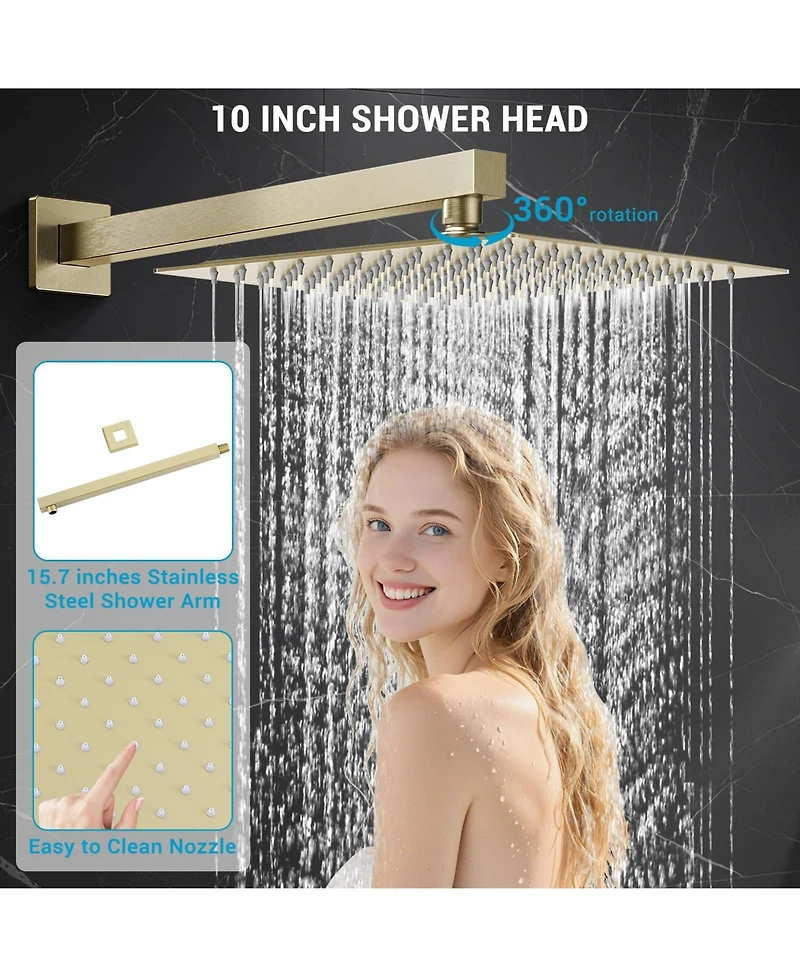 Cyqbd 10" 2-in-1 Rain Shower Faucet Set Wall Mount 304 Ss Air Tech Dual Spray