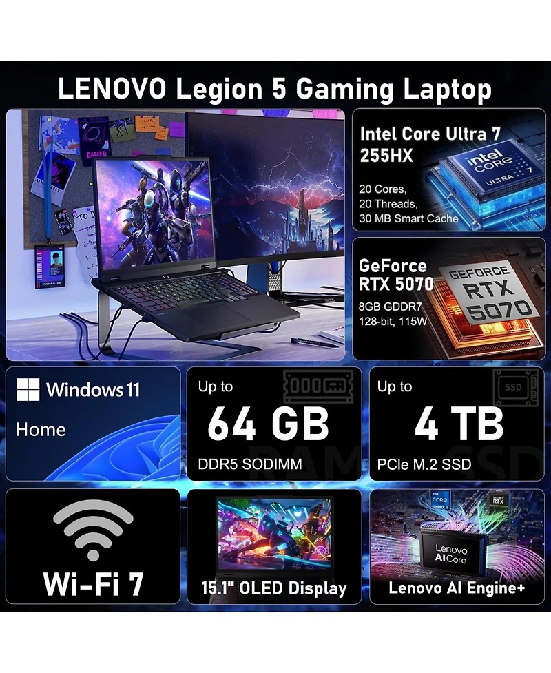 Lenovo Legion 5i Gen 10 Rtx 5070 15.1" 165Hz Gaming Laptop