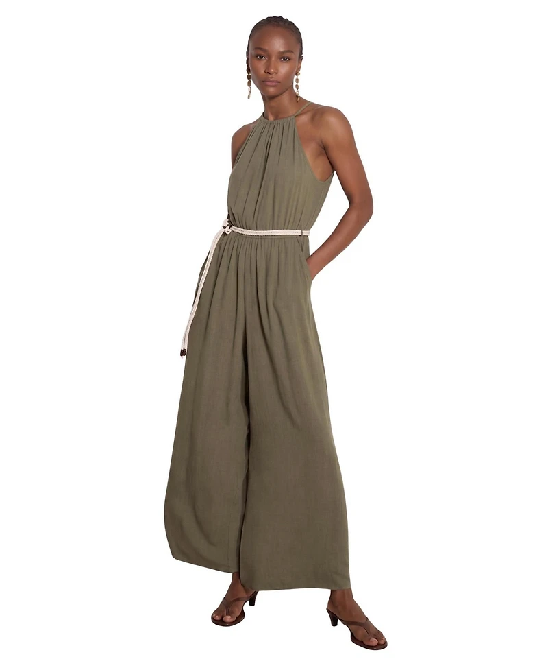 Apricot Women's Halter Neck Rope Belt Jumpsuit