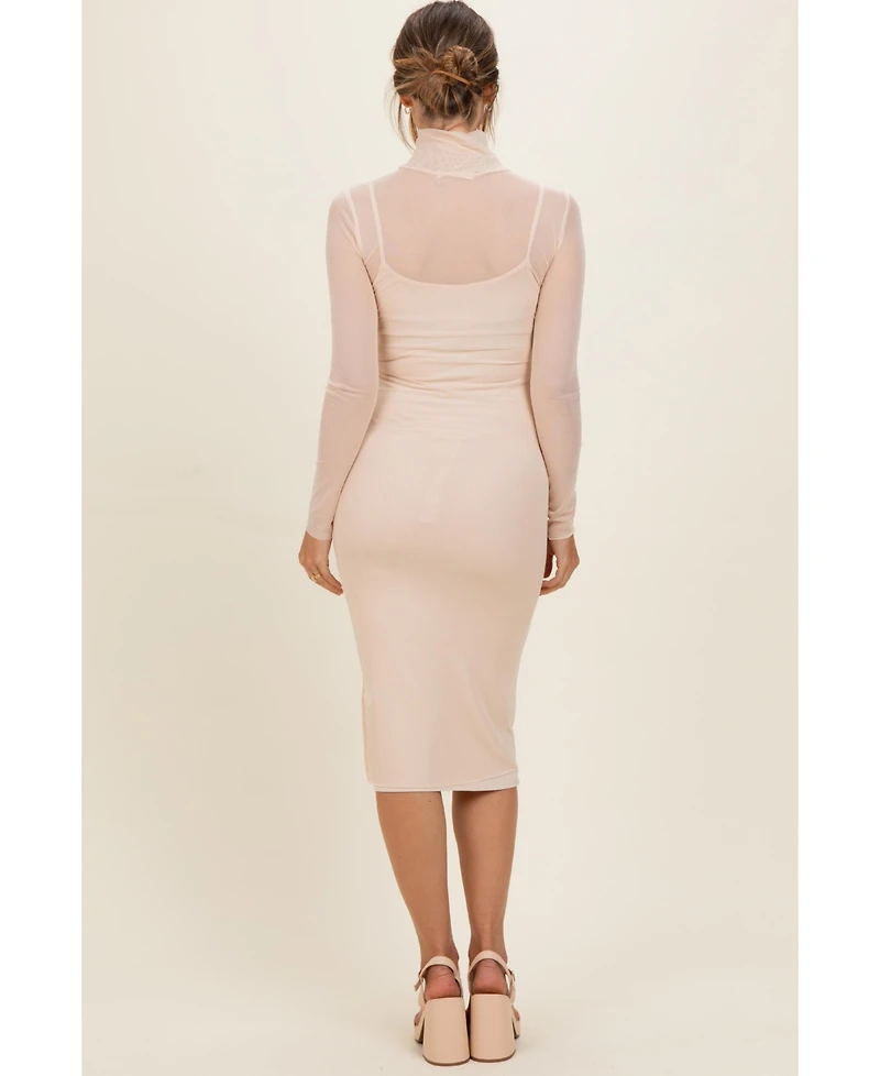 Pinkblush Maternity Forest Green Mesh Overlay Fitted Midi Dress