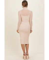 Pinkblush Maternity Forest Green Mesh Overlay Fitted Midi Dress