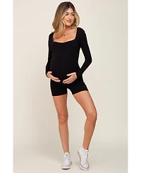 Pinkblush Women's Black Square Neck Long Sleeve Romper