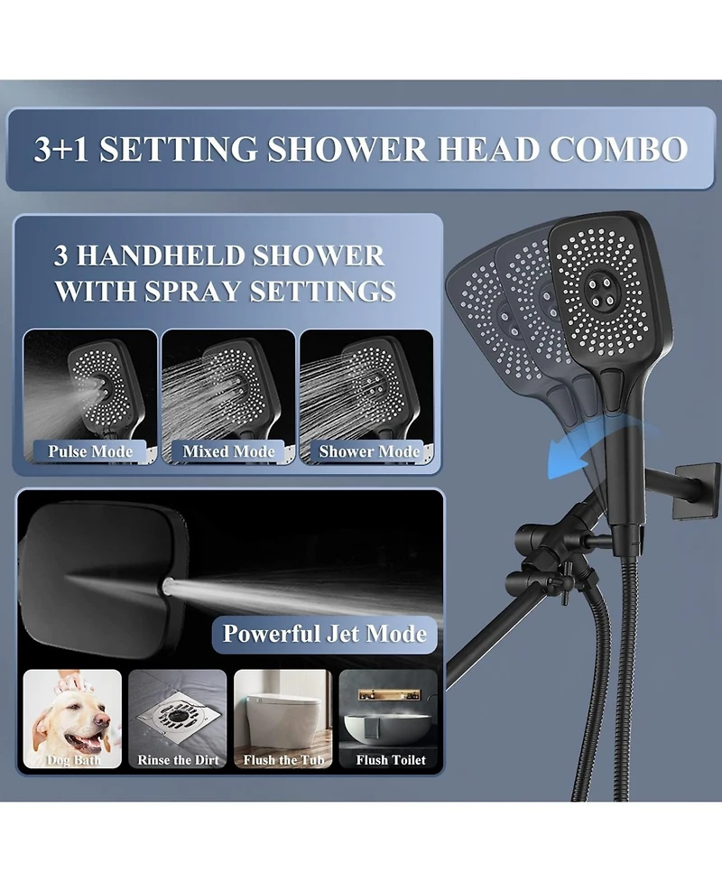 Cyqbd 12" Rain Shower Head Handheld Spray Adjustable Arm Diverter