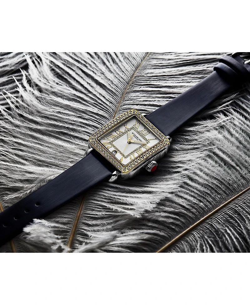 Elegant Women s Rectangular 35×47mm Dress Watch – Model 4060L.4, Gold Crystal Bezel, Silver Case, Blue Leather Strap