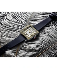 Elegant Women s Rectangular 35×47mm Dress Watch – Model 4060L.4, Gold Crystal Bezel, Silver Case, Blue Leather Strap