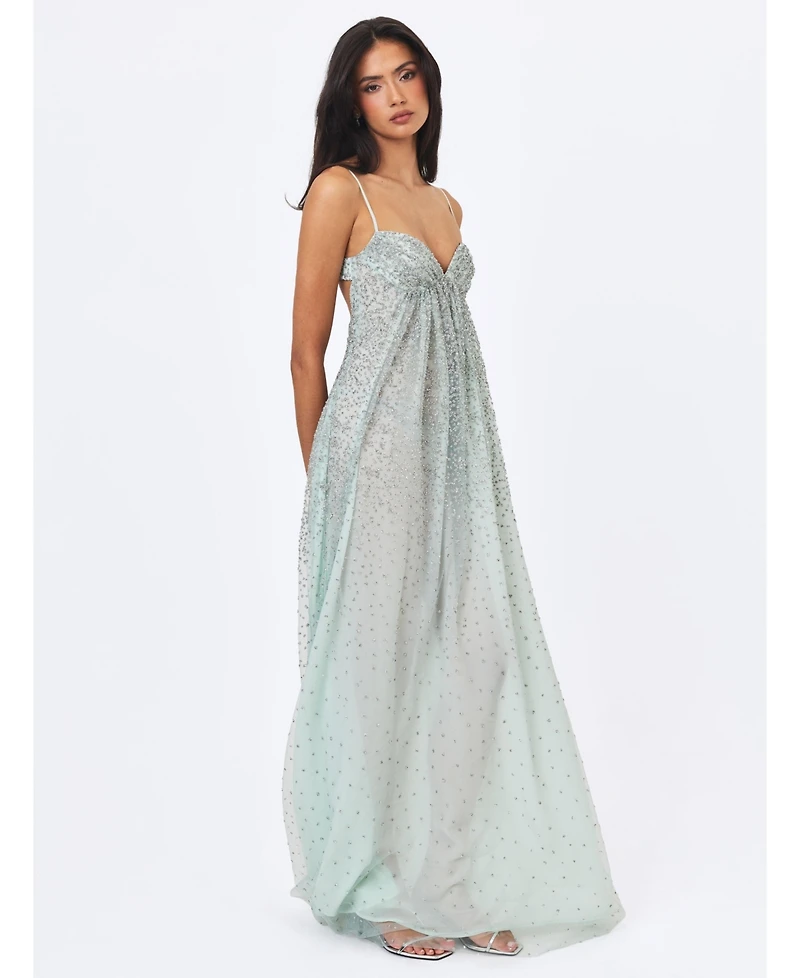 Miss Circle Women's Wallie Backless Sweetheart Rhinestone-Embellished Mesh Gown