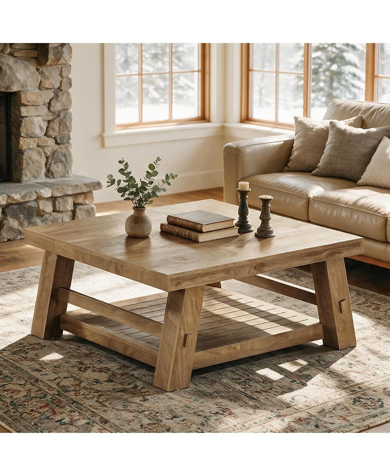 Tribesigns Rectangle Coffee Table, Wooden Low Coffee Tables, Rustic Farmhouse Center Tea Table
