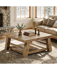 Tribesigns Rectangle Coffee Table, Wooden Low Coffee Tables, Rustic Farmhouse Center Tea Table