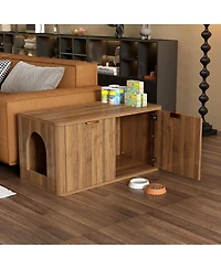 6thdruple 31.5" Modern Walnut Cat Litter Box Enclosure, Hidden Litter Cabinet with Fluted Design