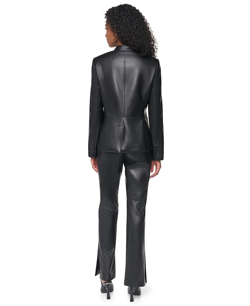 Dkny Women's Shoulder-Padded Long-Sleeve Faux Leather Jacket