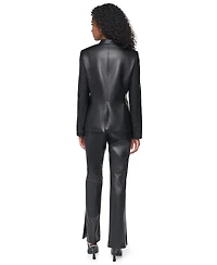 Dkny Women's Shoulder-Padded Long-Sleeve Faux Leather Jacket