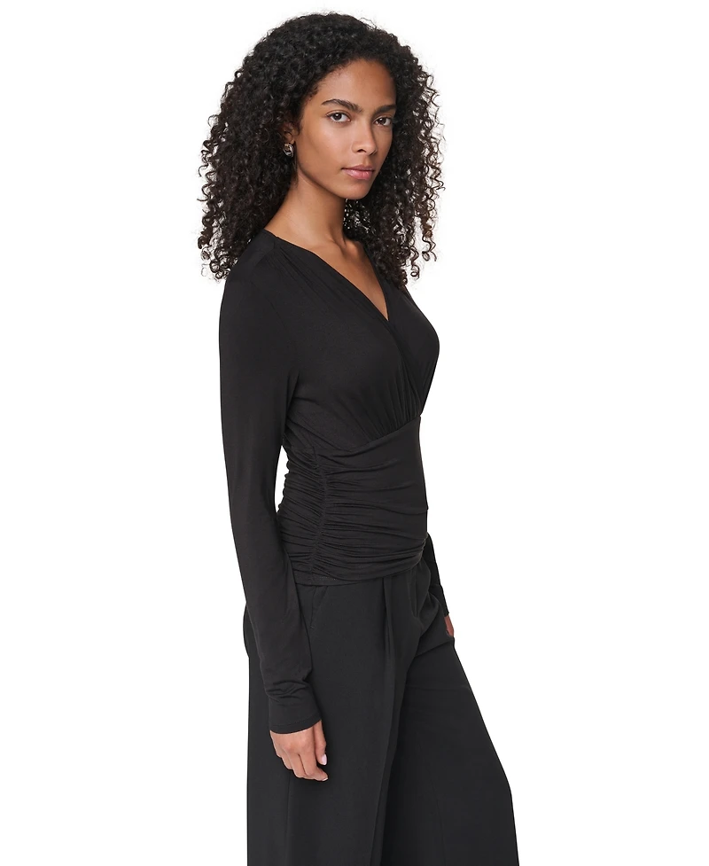 Dkny Women's V-Neck Ruched Knit Blouse