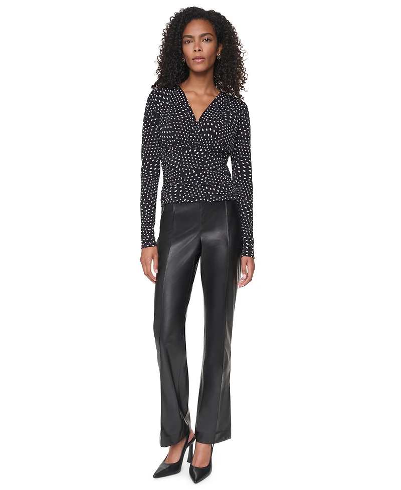 Dkny Women's Long-Sleeve Polka-Dot V-Neck Blouse