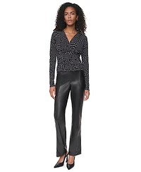 Dkny Women's Long-Sleeve Polka-Dot V-Neck Blouse