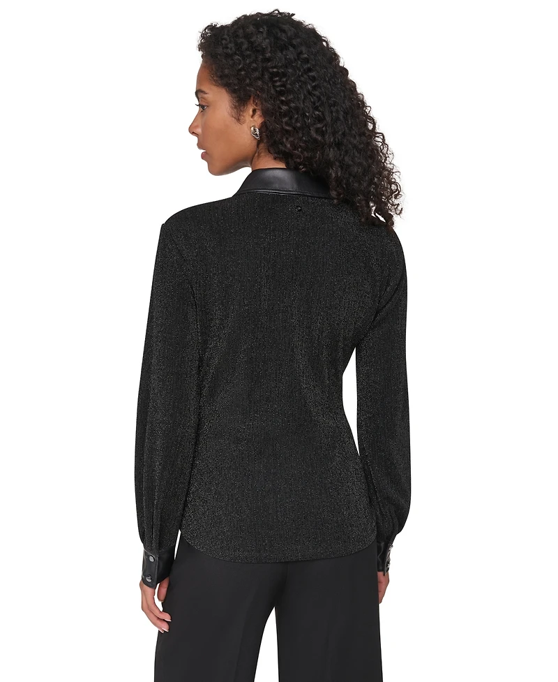 Dkny Women's Sparkle Knit Twist-Front Long-Sleeve Blouse