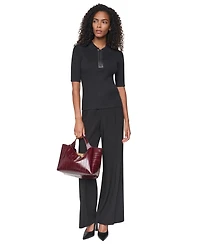 Dkny Women's Polo Short-Sleeve Ribbed-Knit Zip-Front Sweater