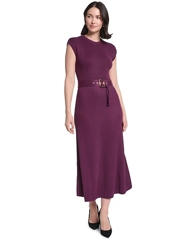 Jessica Howard Women's Belted Midi Ribbed Dress