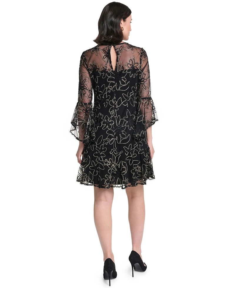 Jessica Howard Women's A-Line Bell-Sleeve Floral-Print Dress