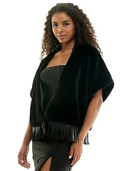 Seni & Cade Women's Faux Fur Open-Front Pleather-Fringe Hem Jacket