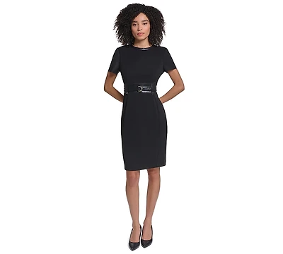 Karl Lagerfeld Paris Women's Scuba-Crepe Short-Sleeve Sheath Dress