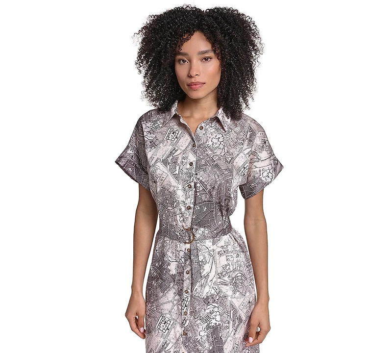 Karl Lagerfeld Paris Women's Printed Twill Midi Shirt Dress