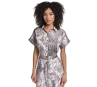 Karl Lagerfeld Paris Women's Printed Twill Midi Shirt Dress