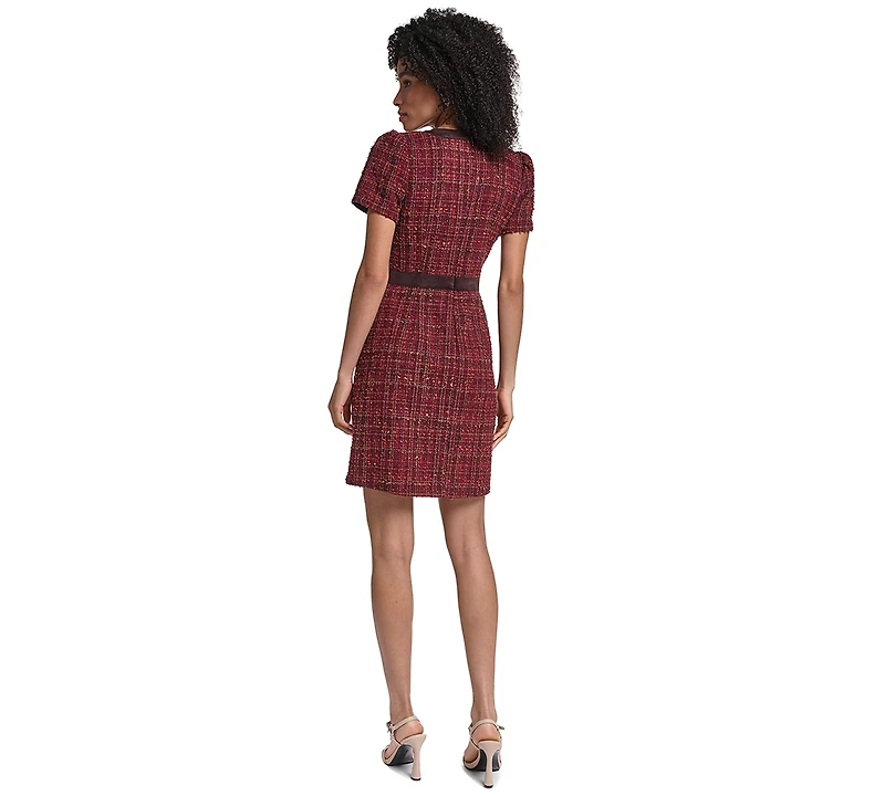 Karl Lagerfeld Paris Women's Short-Sleeve Tweed Crewneck Sheath Dress