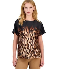 Anne Klein Womens Leopard Print Blouse