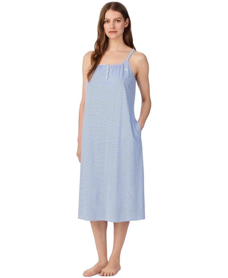 Lauren Ralph Women's Double Strap Button Neck Ballet Gown