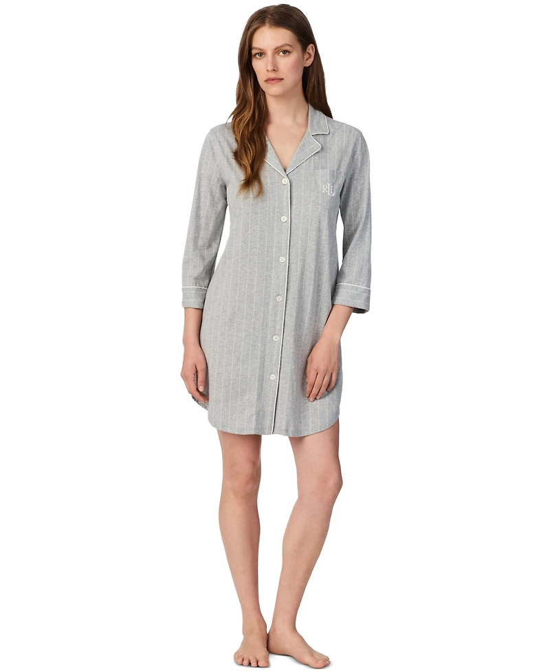 Lauren Ralph Knit Notch Collar Cotton Sleep Shirt