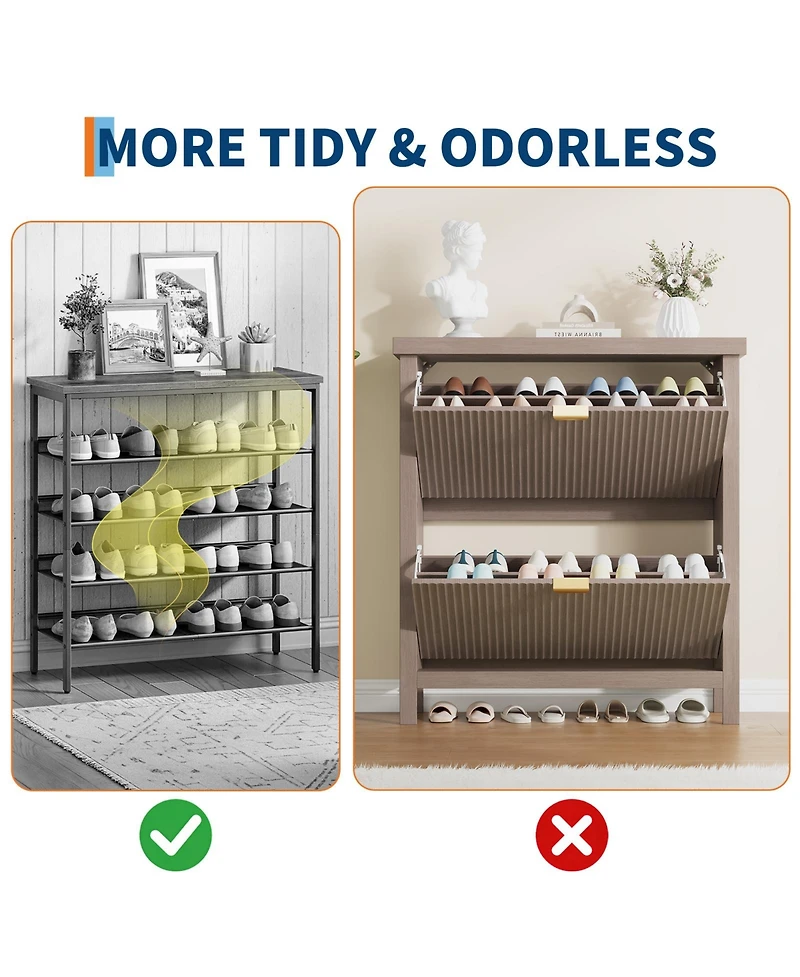 gaomon Striped freestanding entryway shoe cabinet with double-layer flip drawers, adjustable shelves and dust-proof back panel